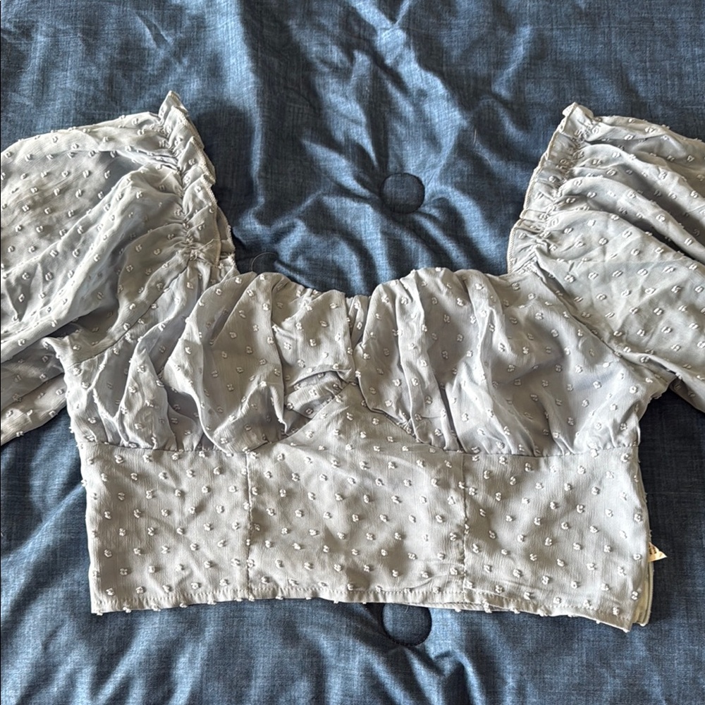SHEIN Blue Puff Sleeve Crop Blouse